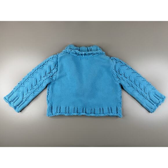 For The Republic Women’s Small Blue Open Knit Cardigan 100% Cotton Ruffle Shrug - Picture 7 of 11